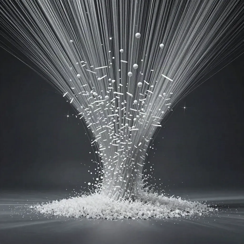 Silver filaments converge into a white bloom in graphite space, leaving calm copy space.