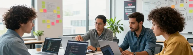 Collaboration in a professional software development setting showcasing the WPS Official Website team at work.